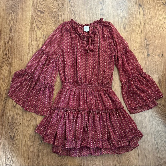 Misa Los Ángeles pink orangePatterned tiered Dress size medium long sleeve